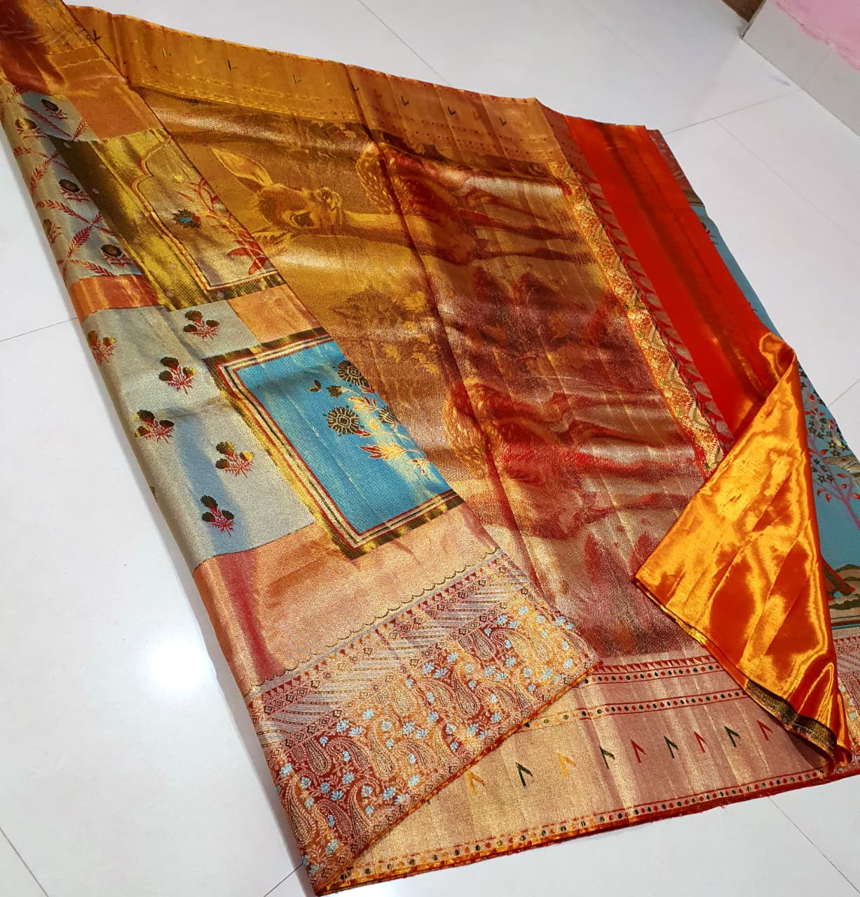 Pure Kanchipuram Brocade Tissue Meenakari Bridal Silk Saree